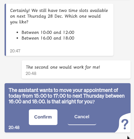 Appointment action confirmation